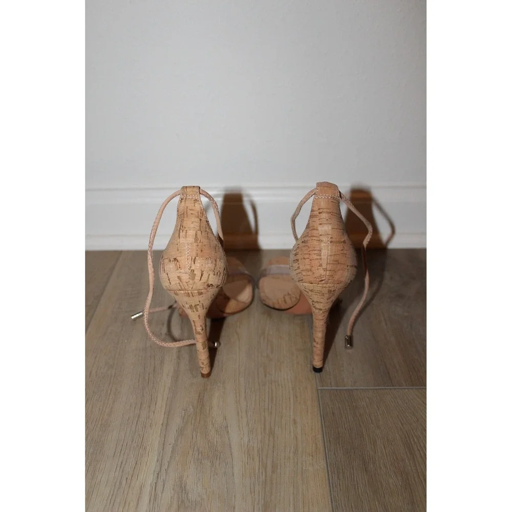 Schutz Josseana Cork Lace Up Ankle Tie Transparent‎ Heel Sandals Tan 6.5B